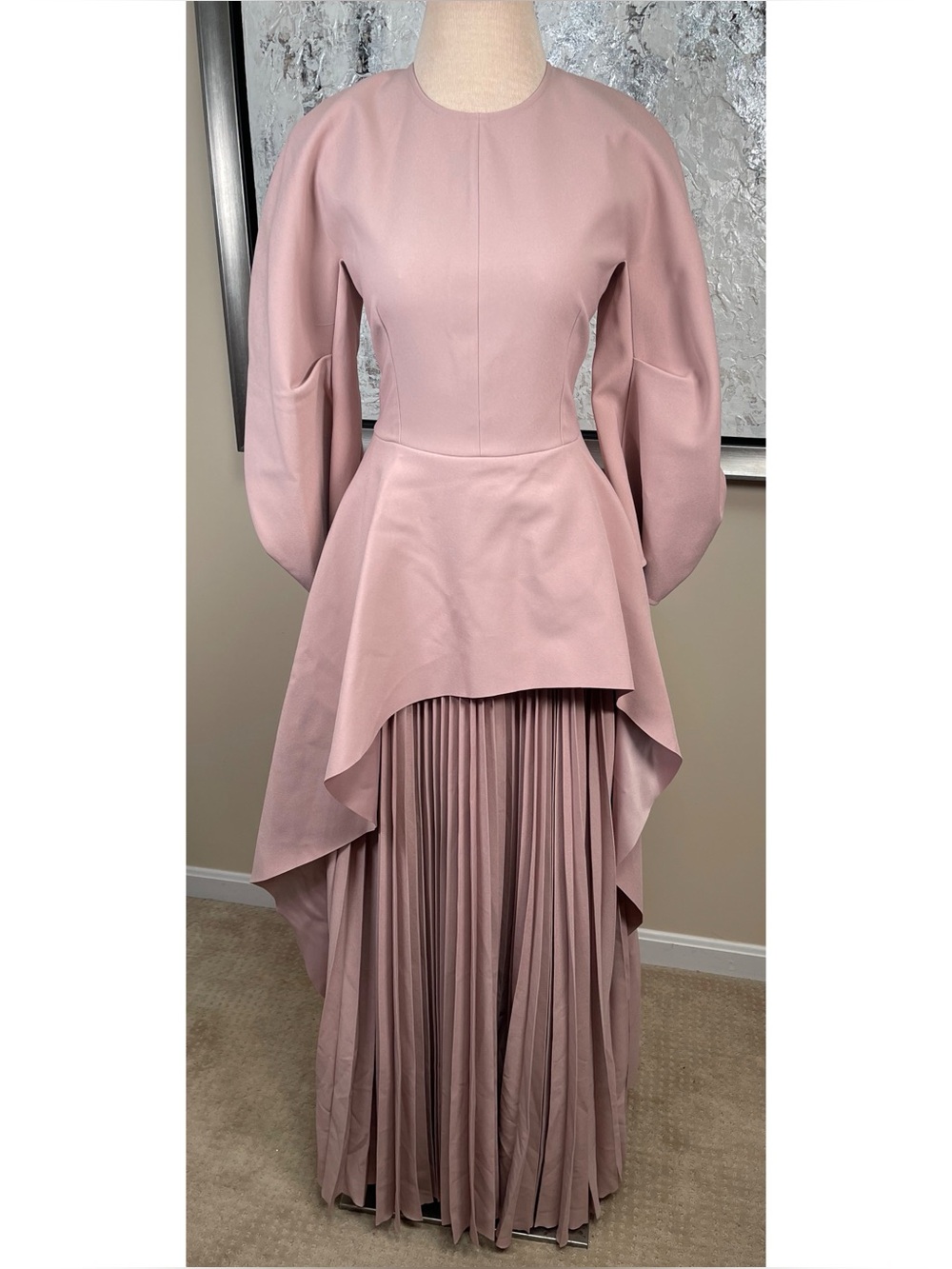 SOLACE LONDON Maia Draped Pleated Long Sleeve Crepe Peplum Maxi Dress Size 4 - Picture 4 of 9